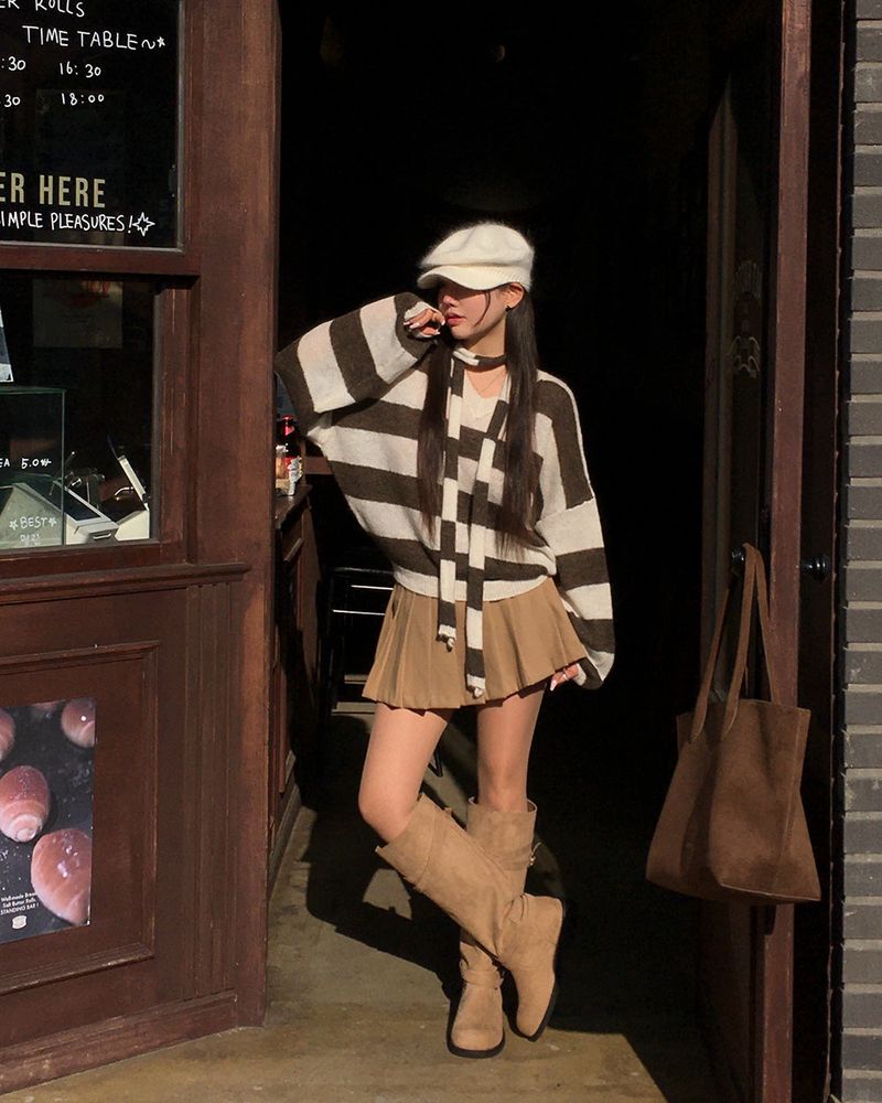[ORIGINAL] LACKUN Striped Muffler Knit Set