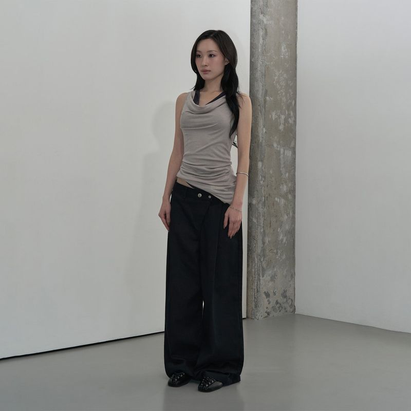 COWL DRAPE TWO-WAY TOP (WARM GRAY)