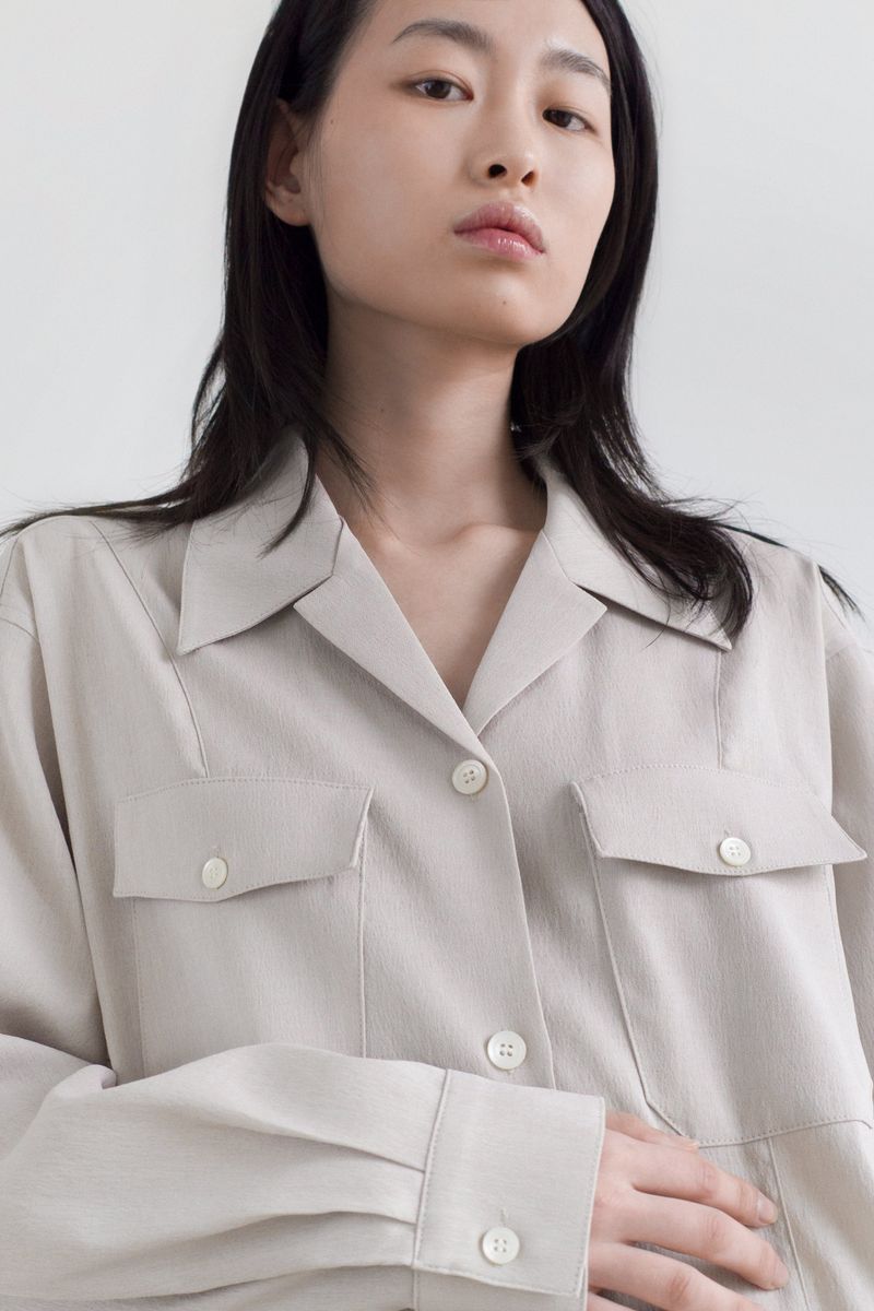 ストレッチロールアップシャツ, ベージュ