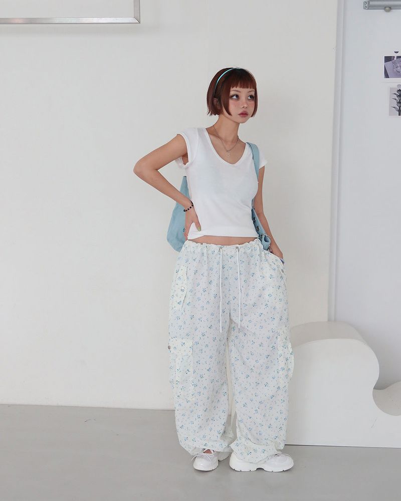 Flower cargo string jogger & wide pants