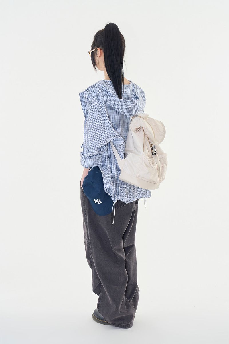 Zeckon check hooded shirt