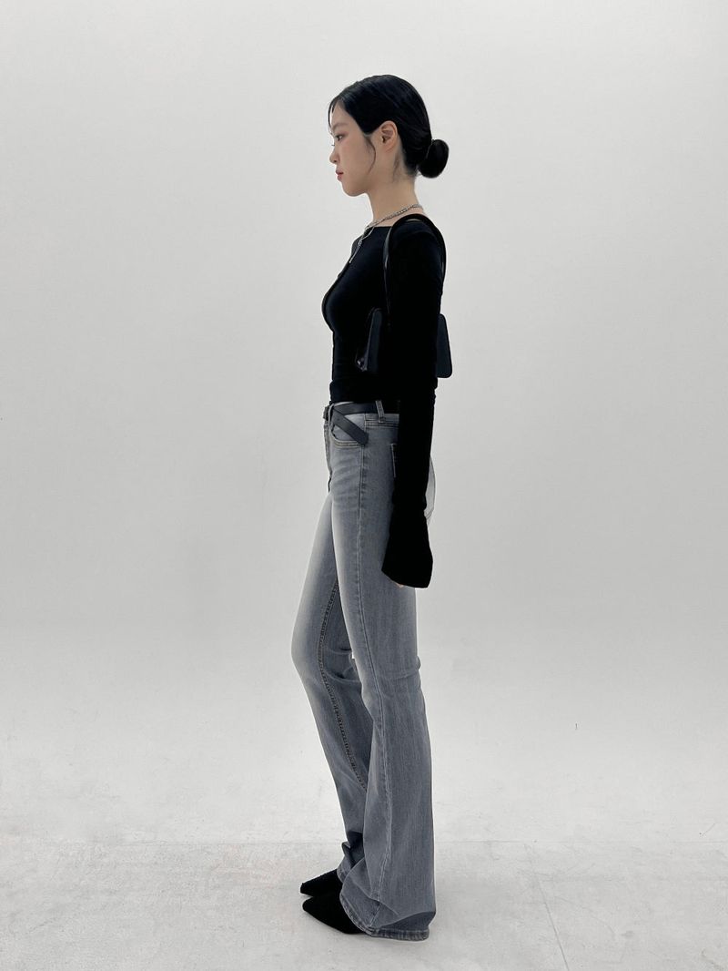 White washing boots-cut denim pants (Light gray)