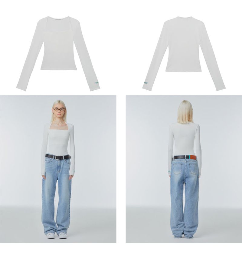 Square-neck long-sleeved T-shirt