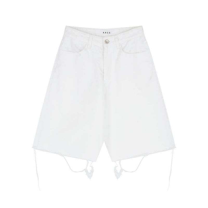 Wide Half Denim Pants White