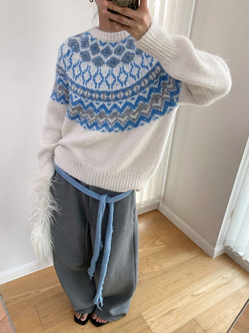 Irish Round Loose Fit Long Sleeve Knitwear