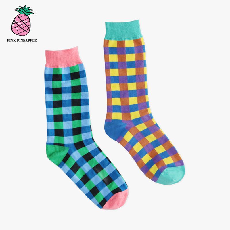 COLORED CHECK SOCKS (2PAIRS 1SET)