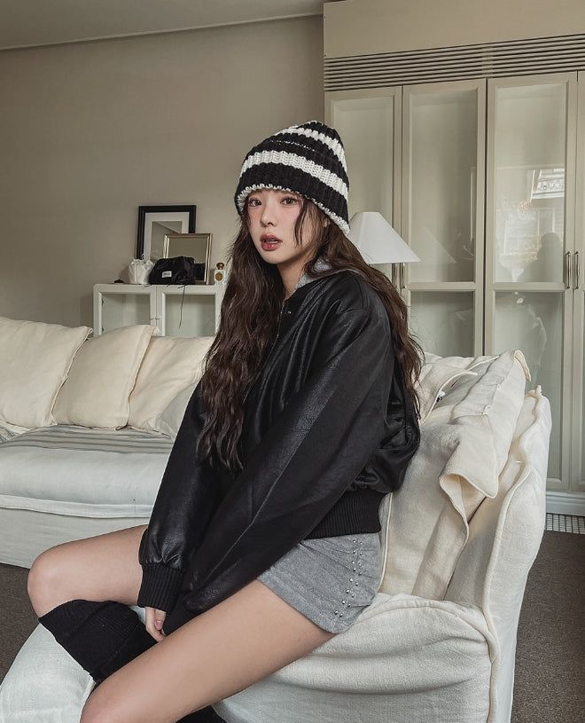 [Mink Lining] Phobia Winter Crop Leather Jacket