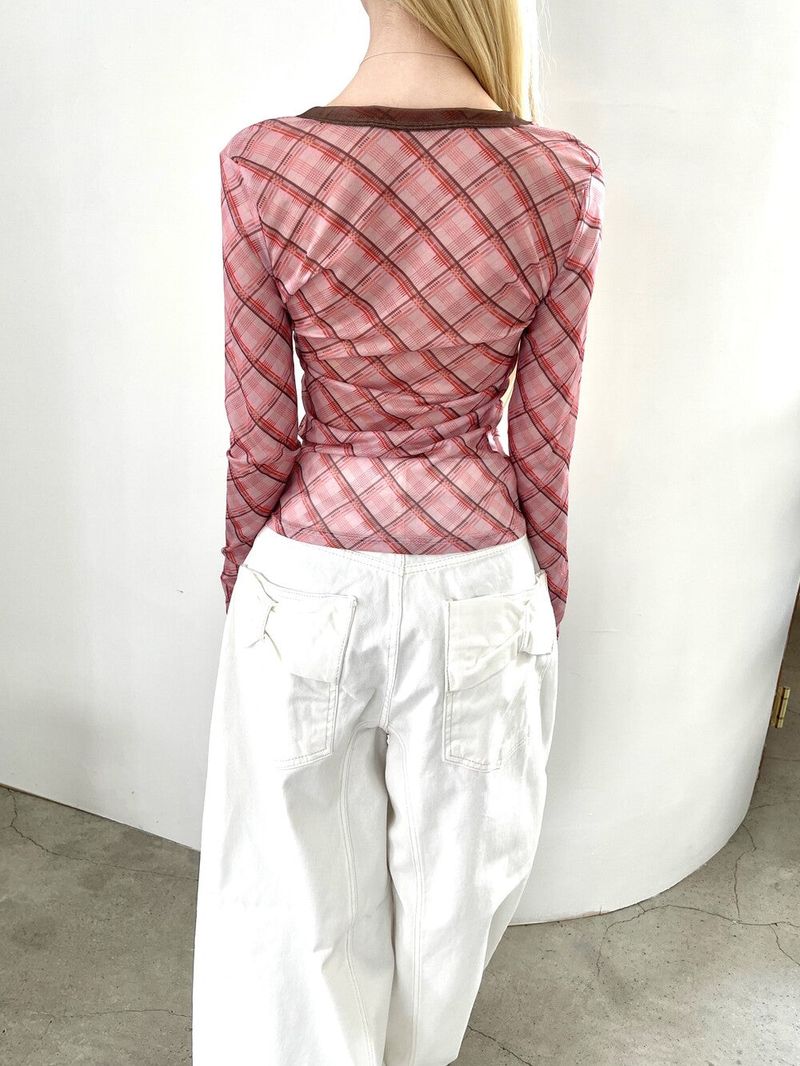 1464. Check mesh long sleeve T (2color)