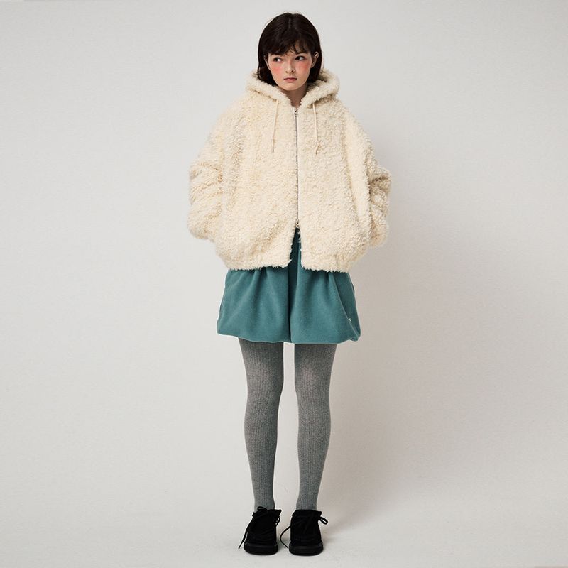 SHEARLING HOOD JUMPER, CREAM