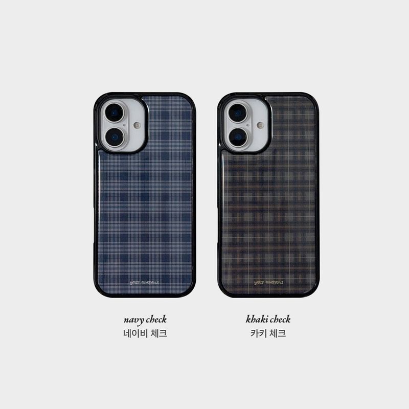 vintage check case (khaki, navy)