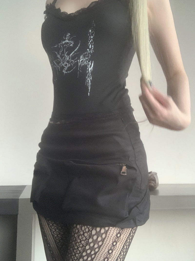 Focus y2k Zipper Cargo Skirt (black)