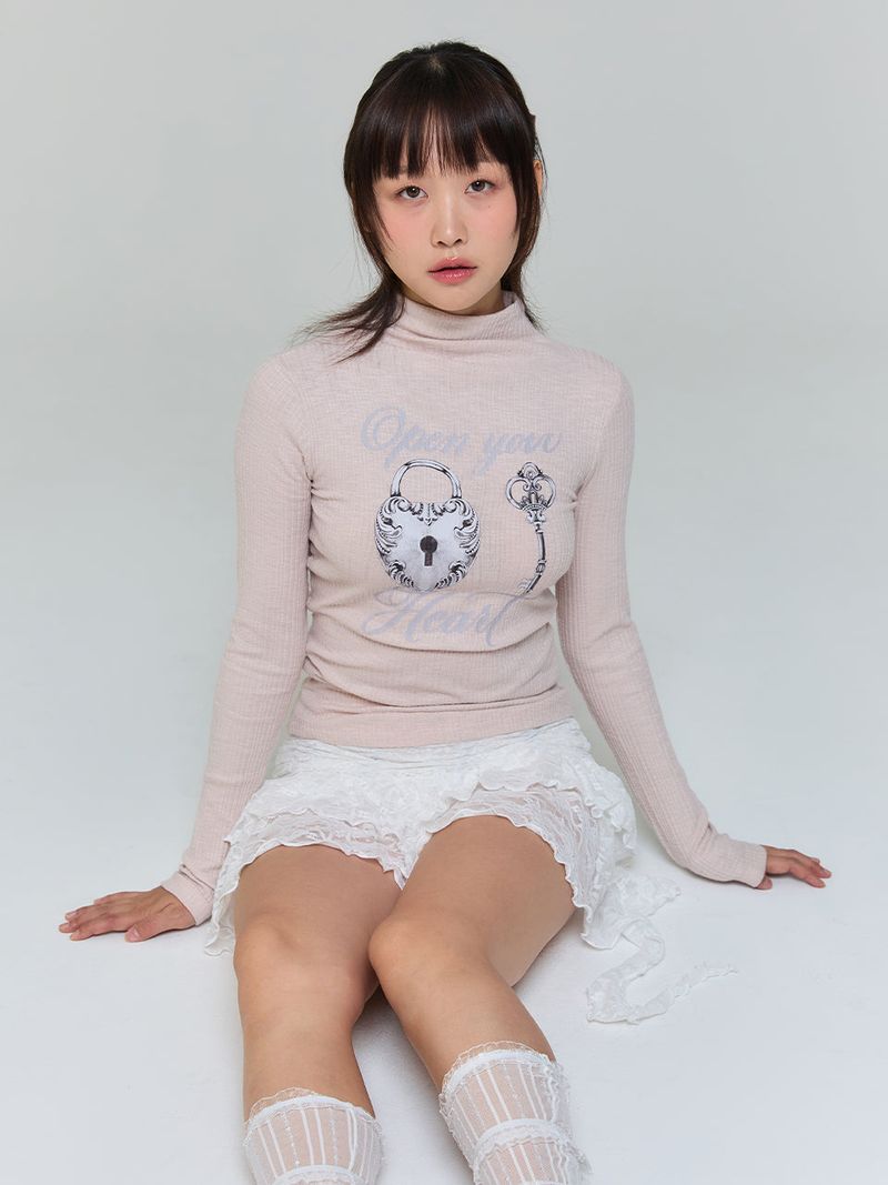 OPEN YOUR HEART TURTLENECK T-SHIRT - PINK
