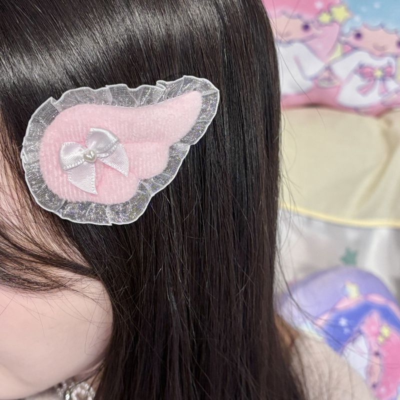fluffy hair clip-ribbon angel(pink)