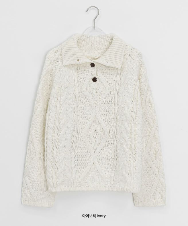 Hyoro Button High Neck Cable Knit