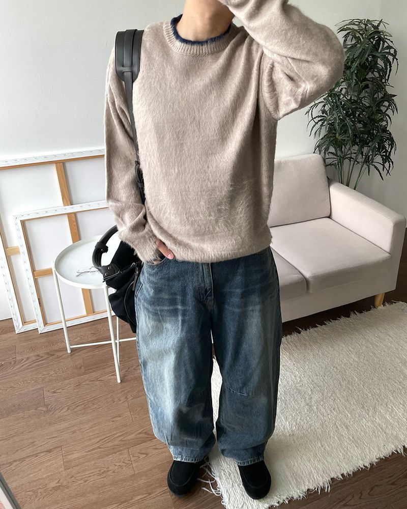 Moss Hairy Contrast Knit