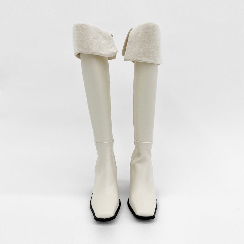 Square toe mink fur long boots (2 Color)