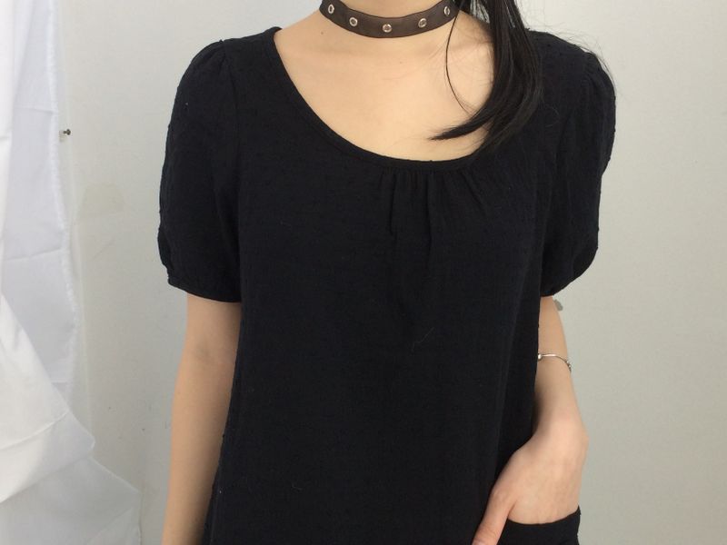 Pocket button puff blouse