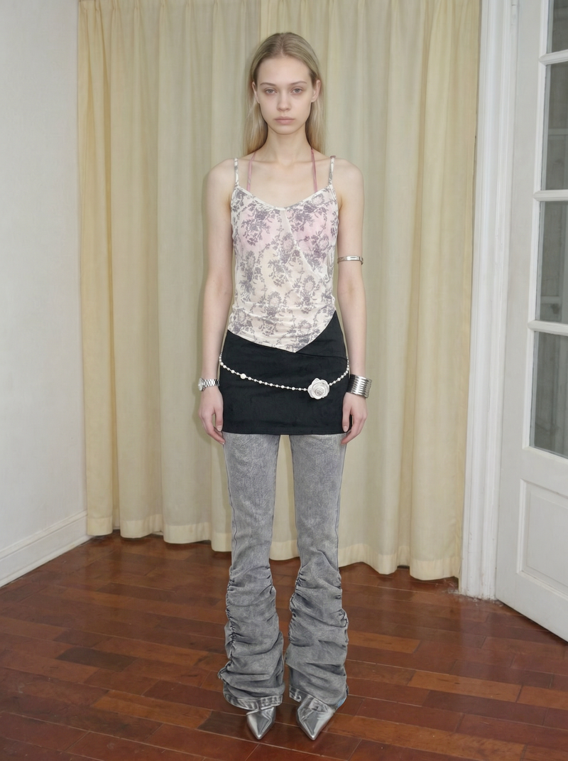 Emoha Grey Washed Low-Rise Flared Jeans 