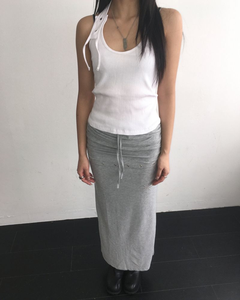 Layered stud long skirt