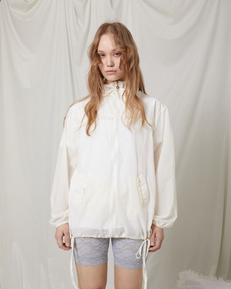 Fazed（フェイズド）の「Sheer ruffle jacket / check white（Jackets/Outerwear）」