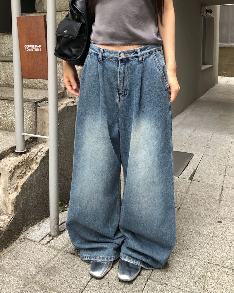 [ORIGINAL] Melted Pintuck Denim Wide Pants