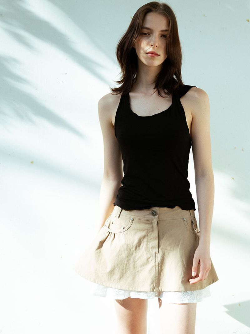 Lily Lace Mini Skirt_Beige