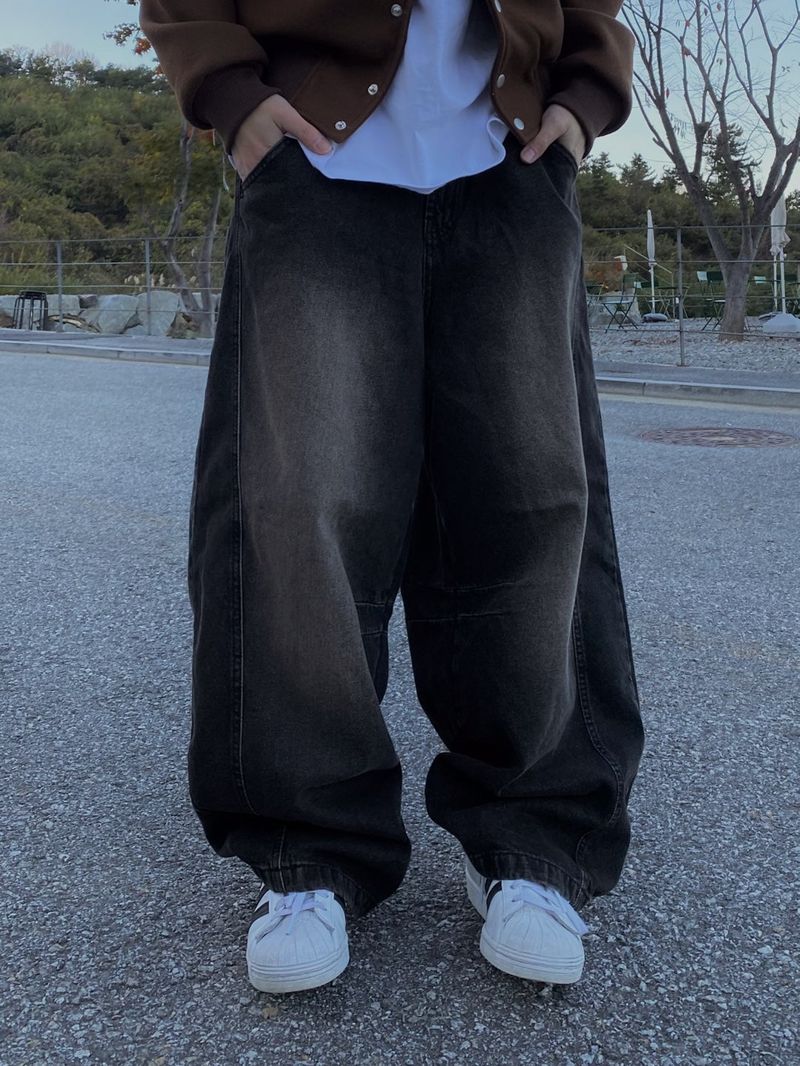 Mud Washing balloon denim pants