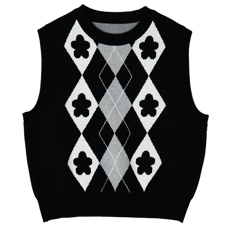 フラワージャカードベスト / FLOWER JACQUARD VEST_BLACK