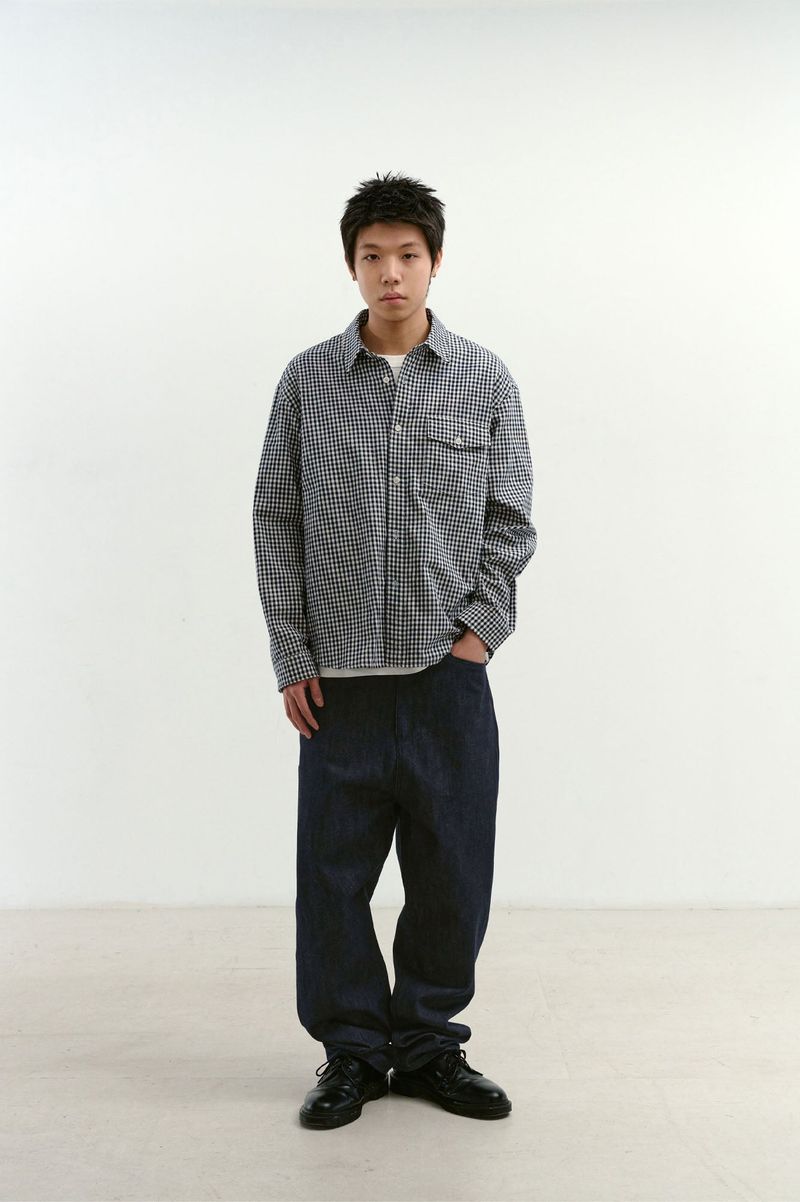 One Pocket Regular Check Shirt (Navy)