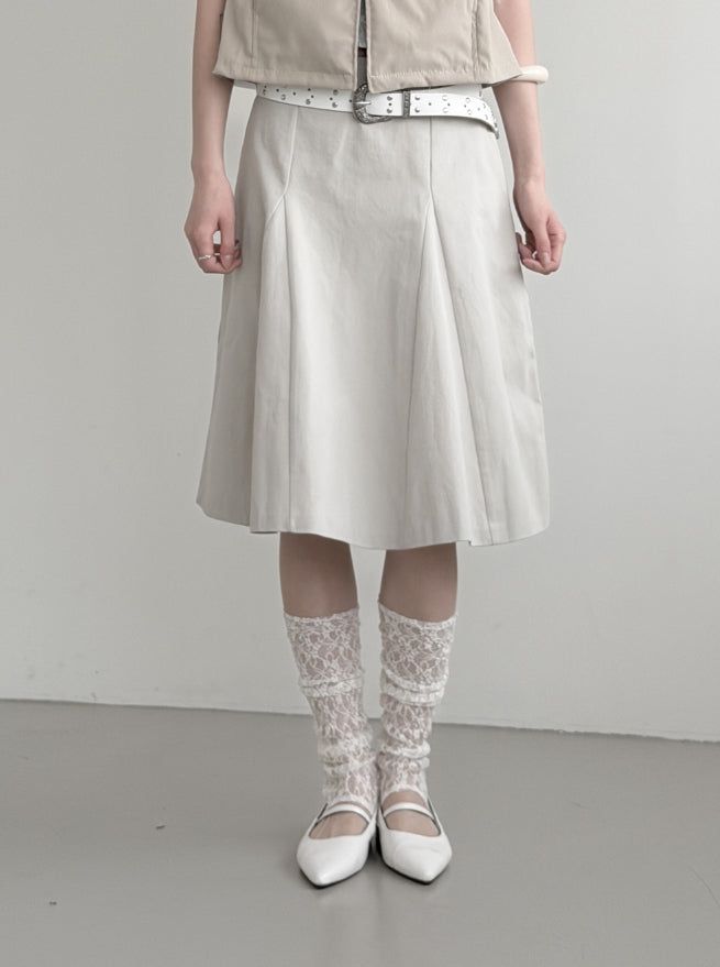Cotton Gored Flare Midi Skirt