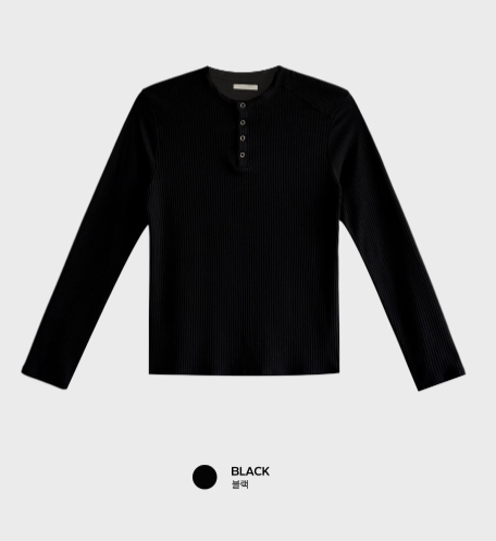 Look Authentic Ribbed Snap Button Henry Neck Slim Fit Knit Long Sleeve Ty