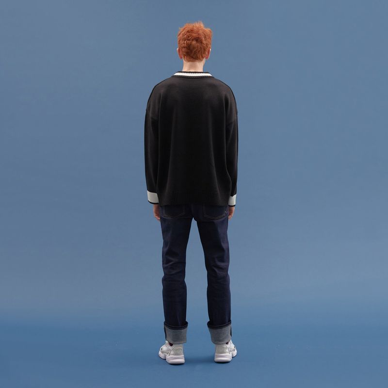 BASIC V NECK  KNIT SWEATER_BLACK