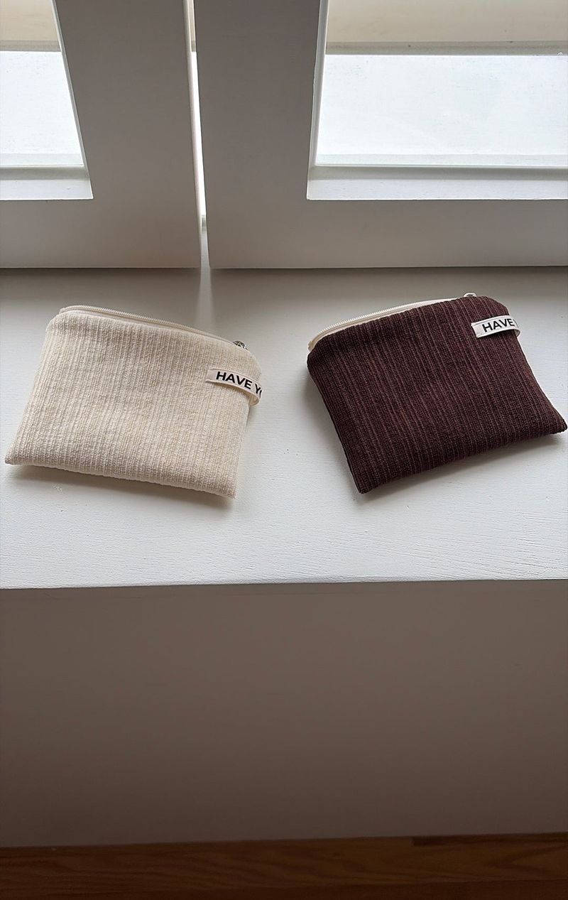 Corduroy flat pouch - brown , S size