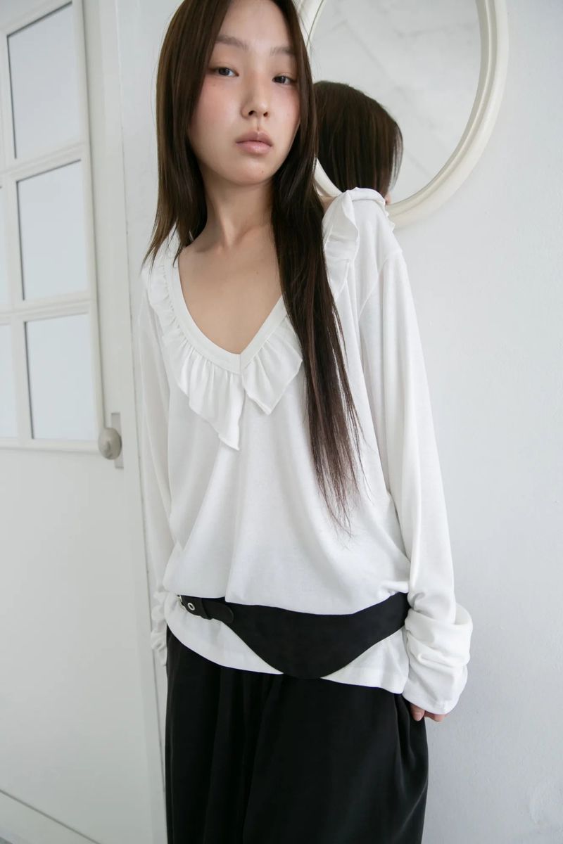 ruffle v-neck loose top(3colors)