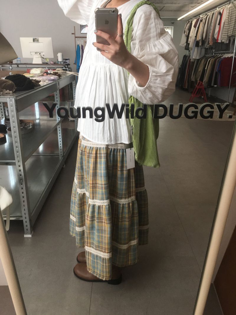 Eden check long skirt (2color)