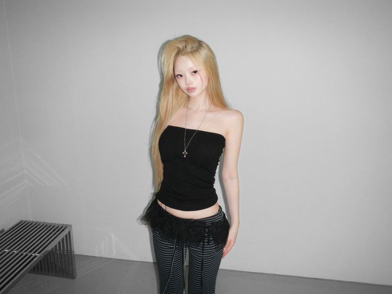 pleats mesh shirrin  top(3 color) 