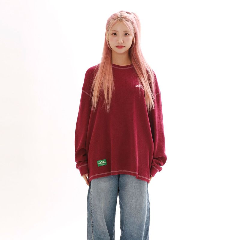 OFCOURSEWHYNOT（オブコースワイノット）の「ワッフル コージー ロングスリーブ Tシャツ_ワイン（トップス）」