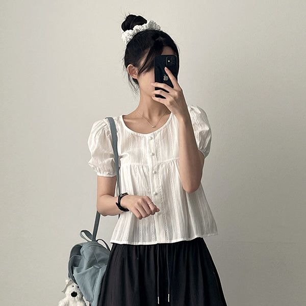 Bert Puff Sleeve Short Sleeve Blouse
