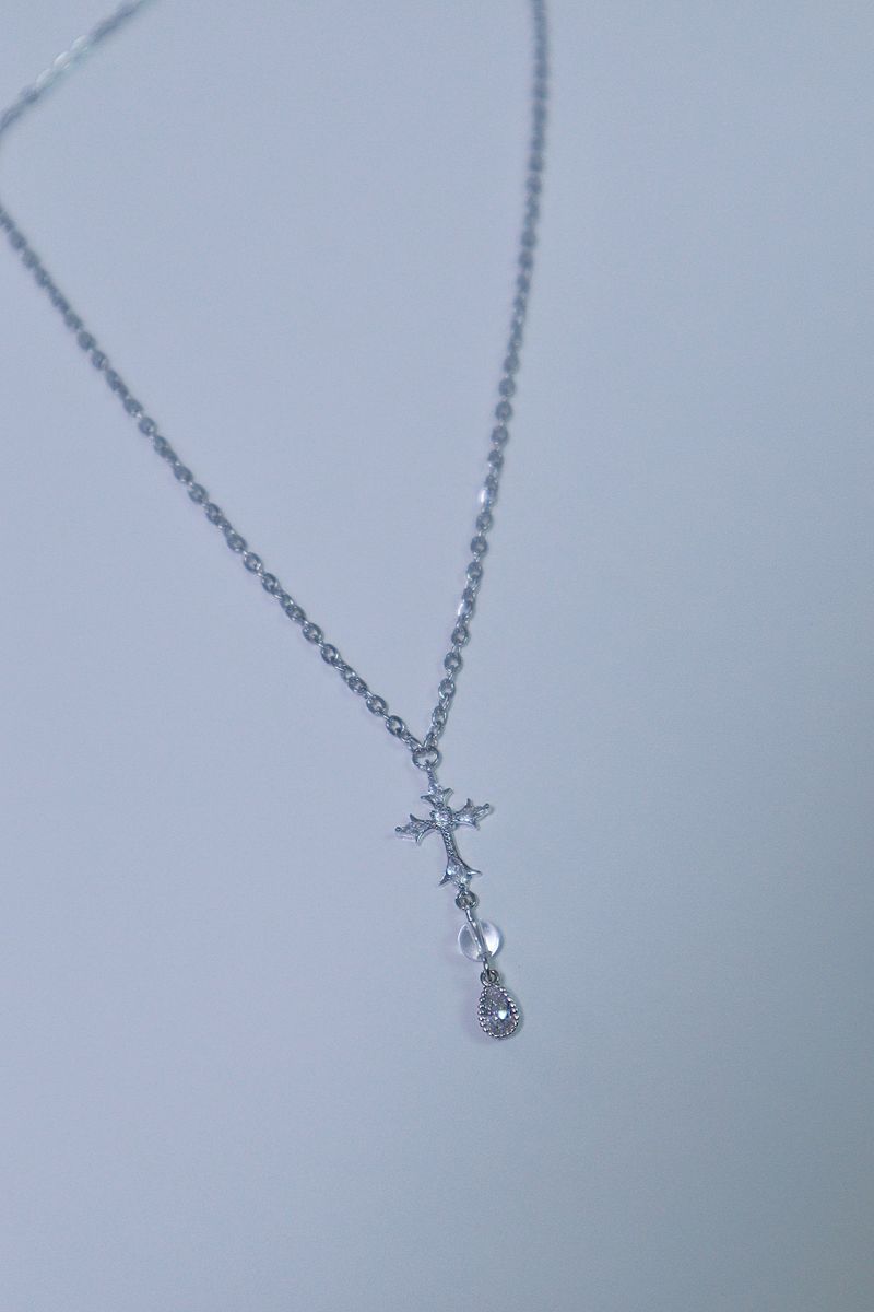 cross water drop transparent gemstone necklace