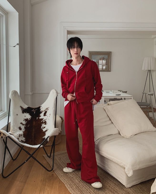 Ruby Damaged Sweat Hood Zip-Up Pants Set
