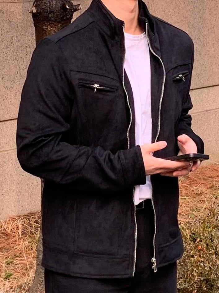 Suede Incision Biker Jacket