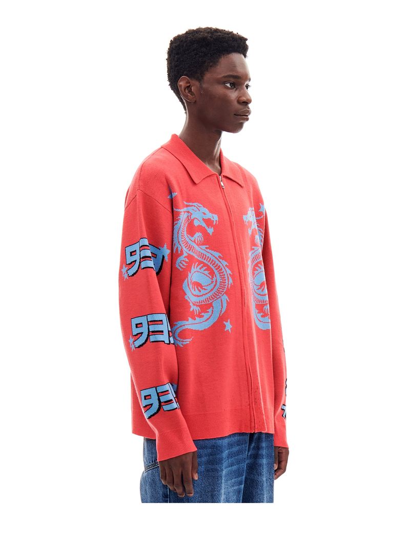 DRAGON KNIT ZIP-UP (SALMON)