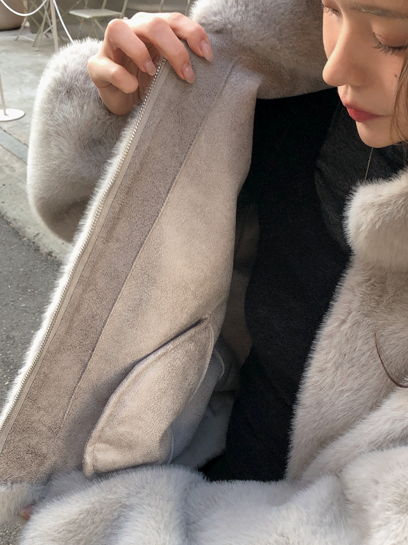 #Elegant Hairy Crop Zip-up Fur Jacket (2color)