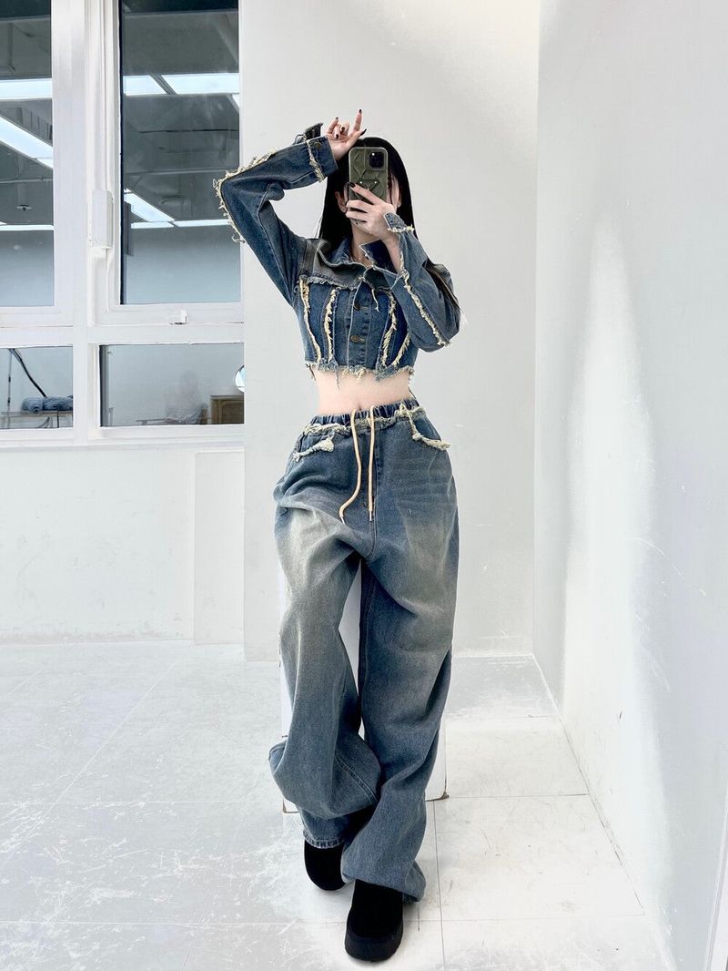 [High quality] 790. Jen damage wide denim pt