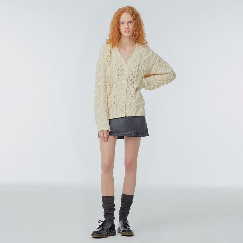 V-neck cable-knit cardigan