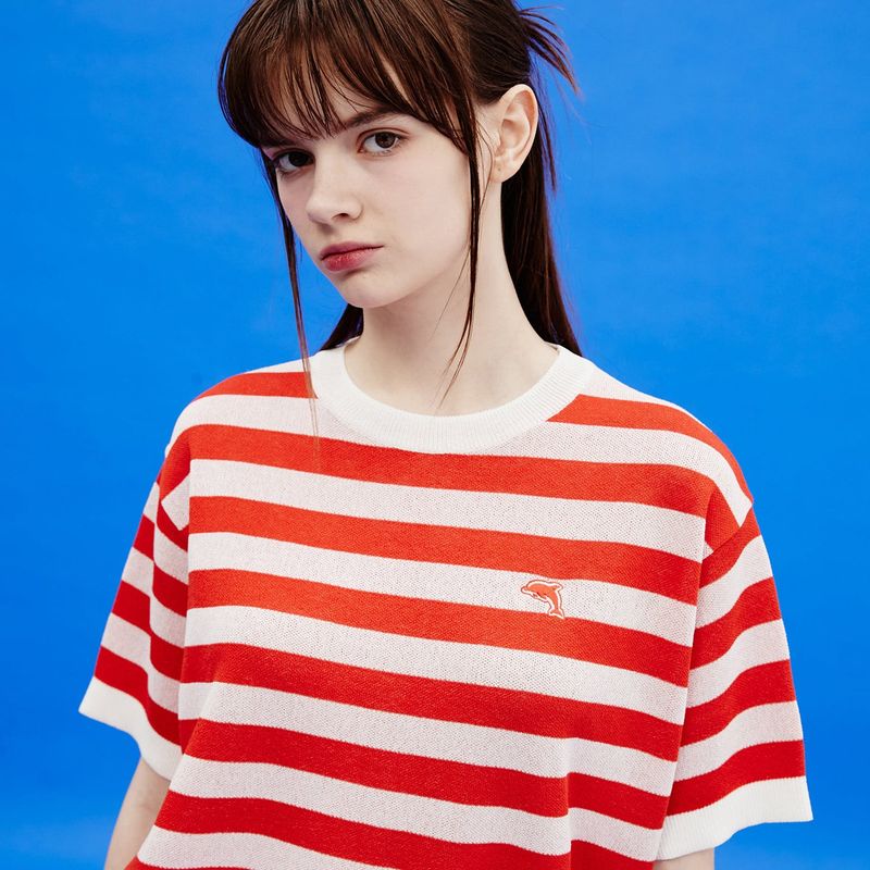 Dolphin stripe half sleeve knit