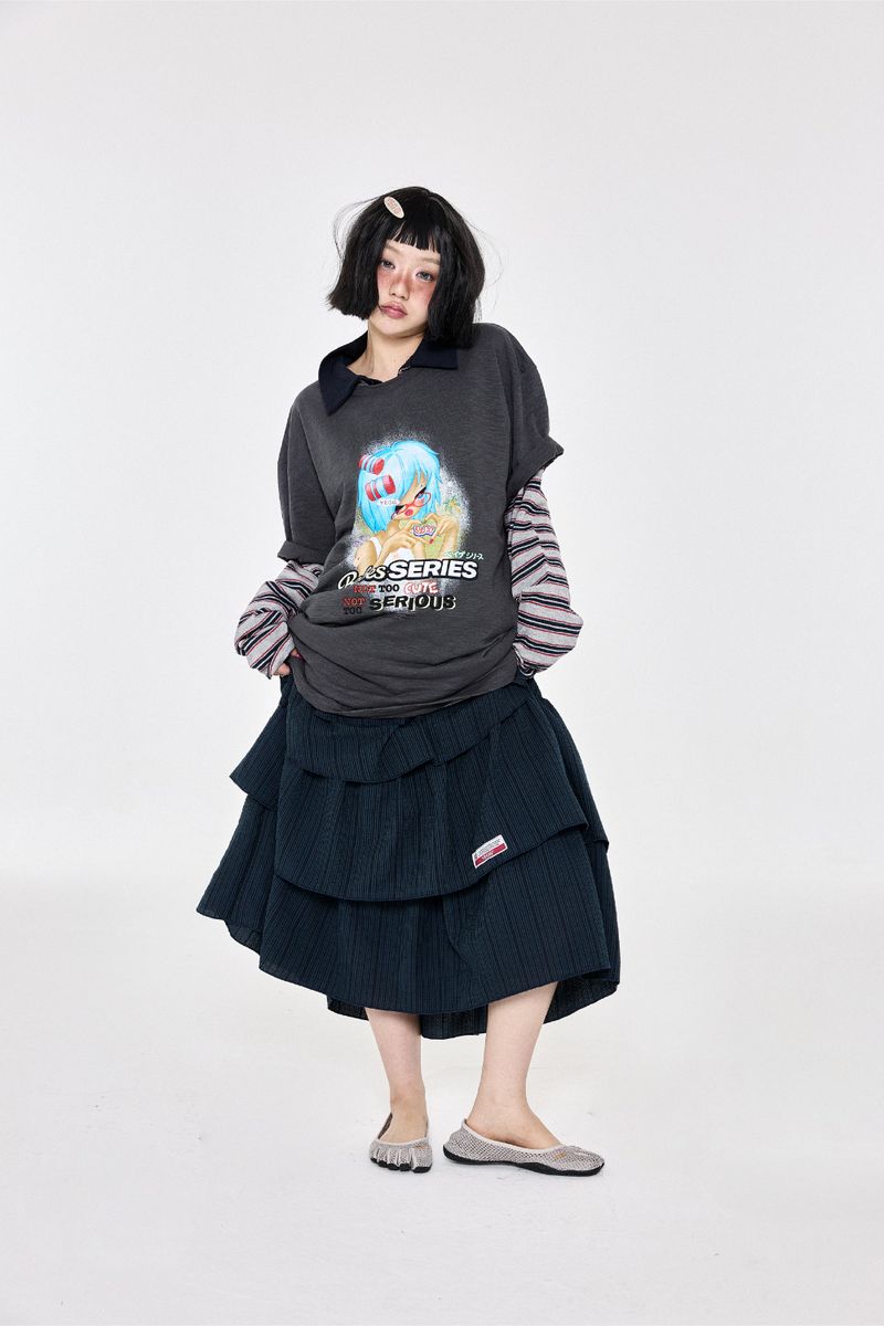 チェックラッフルスカート  Navy