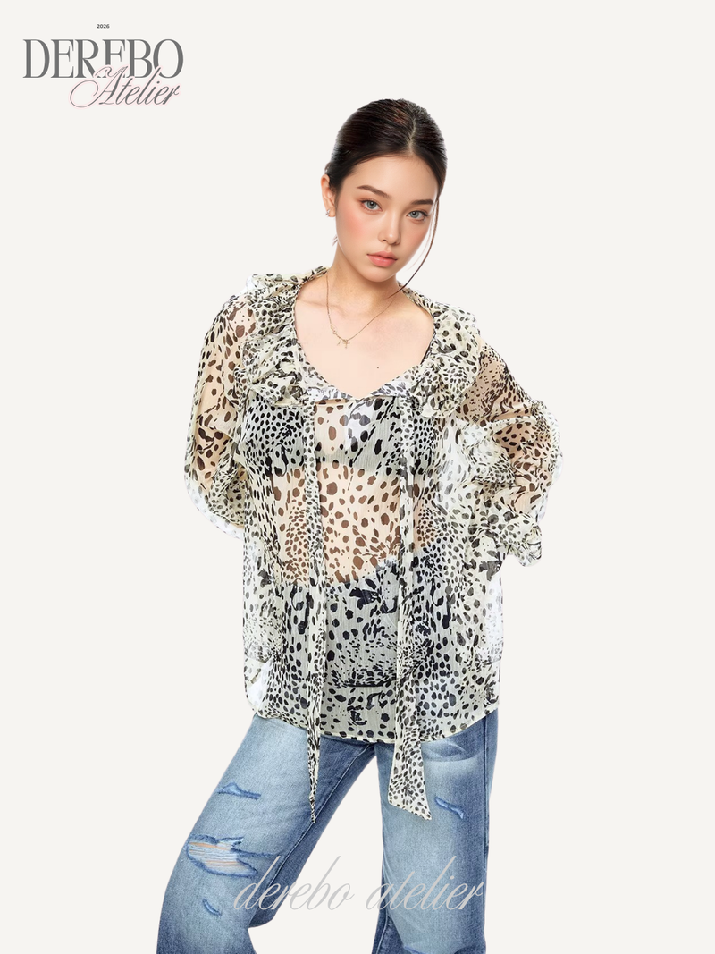 dereborujo（ドレボルゾー）の「Leopard see-through frill blouse（Tops）」