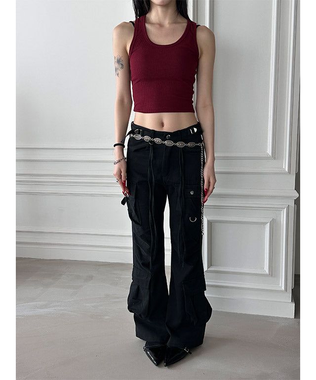 Strap pin tuck pocket pants