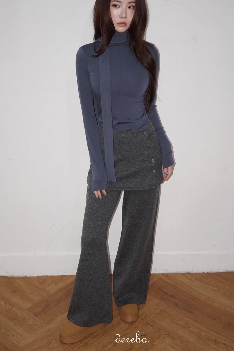 Layered skirt long knit pants